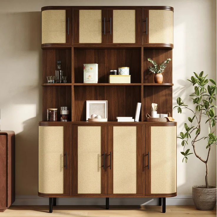 Sideboard 120 x 20 x 180 cm in Nussbaumoptik mit Flechtfronten und 8 Türen – Bild 1
