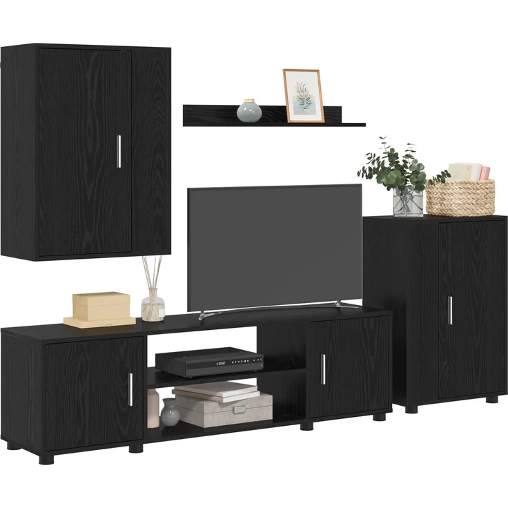 vidaXL TV-Schrankset 140 x 40 x 33 cm Schwarz Eichen-Optik 3397897 – Bild 3