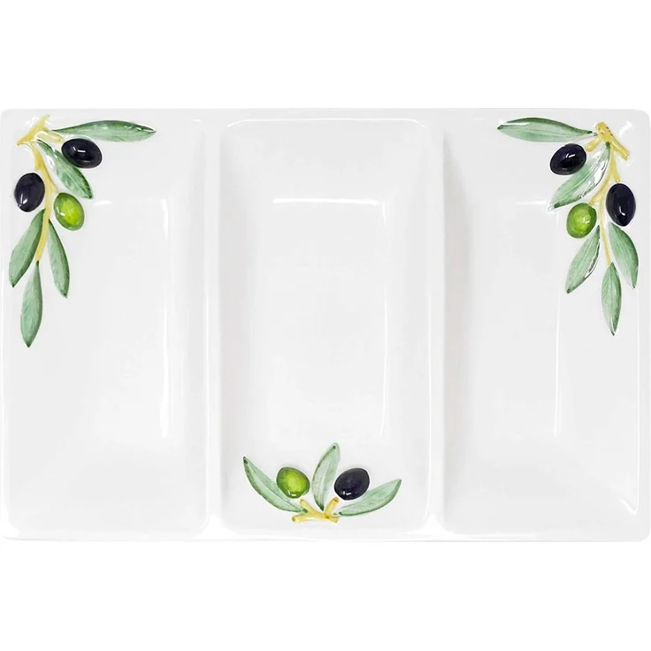 Lashuma Servierteller Olive, Keramik, (1-tlg, 31 x 21 cm), Dreigeteilter Partyteller eckig für Snacks – Bild 1