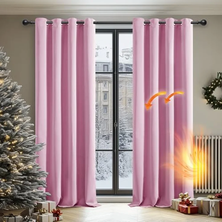 Deconovo Verdunkelungsgardinen mit Kälteschutz Kinderzimmer Verdunkelungsvorhang Kälteschutzschal, 183x132 cm(HöhexBreite), Rosa, 2er Set – Bild 3