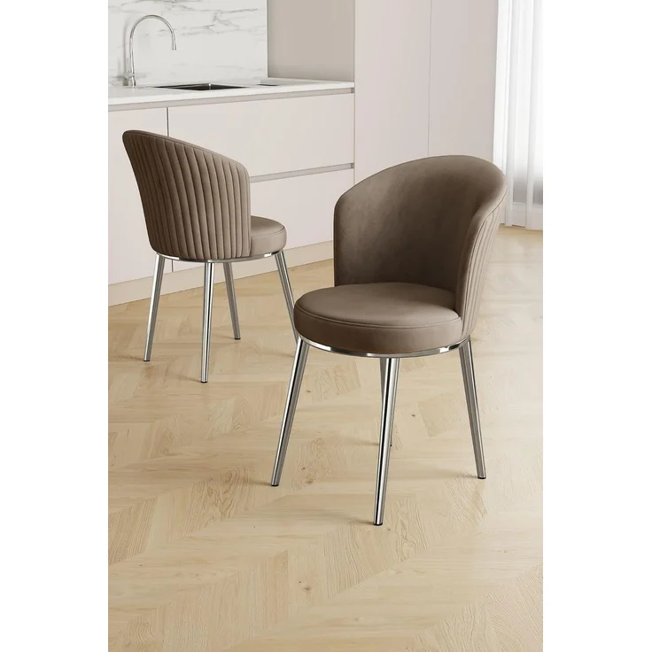 Modernes Stuhlset (4-teilig), Cappuccino & Chrom, 45 x 87 x 41 cm | 100% Metallgestell, Rückenlehne aus Sperrholz, stilvoll und langlebig – Bild 2