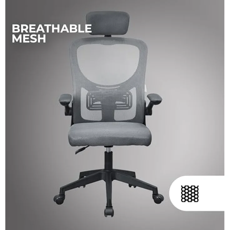 Mars Gaming MGC-ERGOPLUS, Professioneller Ergonomischer Stuhl, Dynamische Lendenwirbelstütze, Atmungsaktives Netz, Höhenverstellbar 115 und 125cm, Klappbare Armlehnen, Verstellbare Kopfstütze, Grau – Bild 7