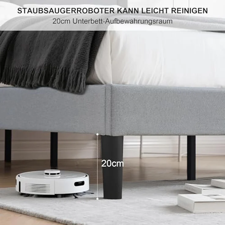 VECELO Polsterbett 140x200 cm, Doppelbett mit Höhenverstellbarem Kopfteil, Bett Bettrahmen mit Lattenrost, Gepolstertes Bettgestell Jugendbett für Schlafzimmer Gästezimmer, Hellgrau – Bild 7