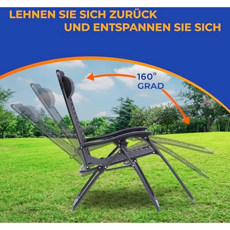 SereneLife Sonnenliege Wetterfest, Gartenliege Wetterfest zum Liegen, Loungesessel Verstellbar für Balkon, Garten, Terrasse & Camping mit Tisch, Kopfkissen & Getränkehalter, Deckchair, Gartenstuhl – Bild 4