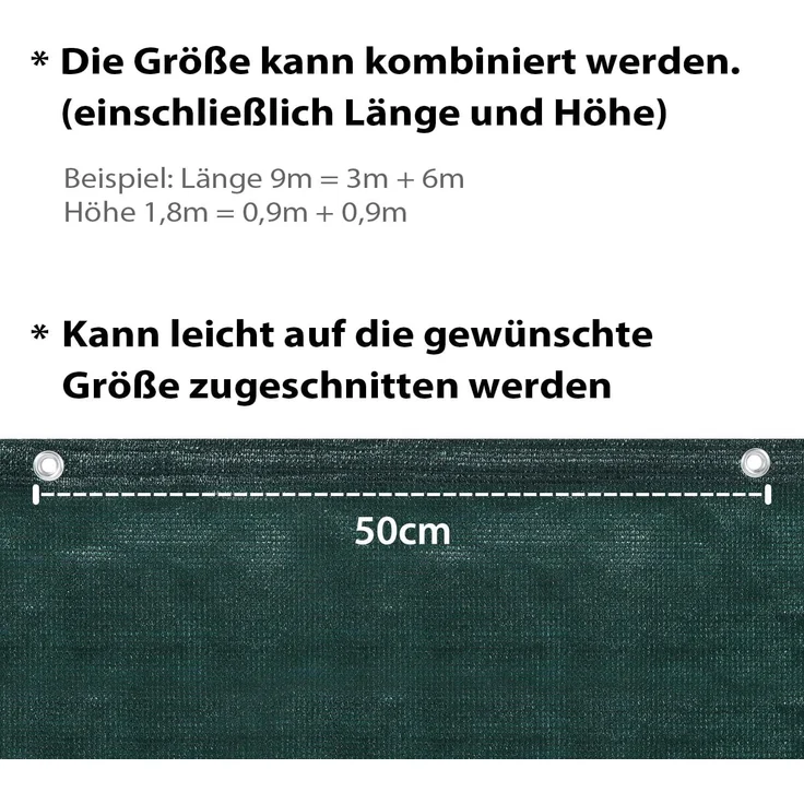 Sekey Balkon Sichtschutz Balkonabdeckung HDPE 220 g/m² Leicht Transparent Wind- und UV-Schutz Wetterfest, 120x600cm, Grün – Bild 5