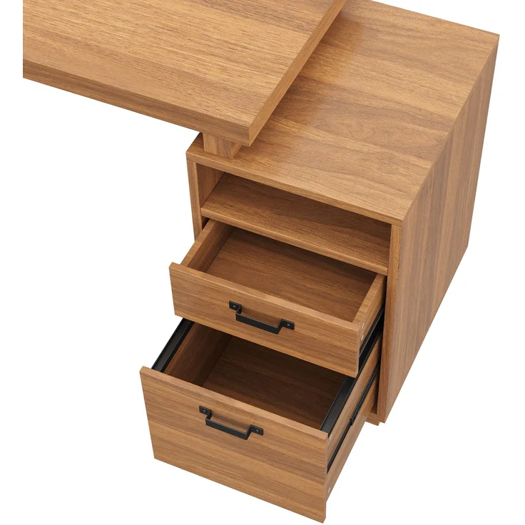 Flieks Schreibtisch 161 x 54 x 76.4 cm mit offenem Ablagefach, geräuscharmer Schublade und Stahlgestell, Walnussfarben – Bild 10