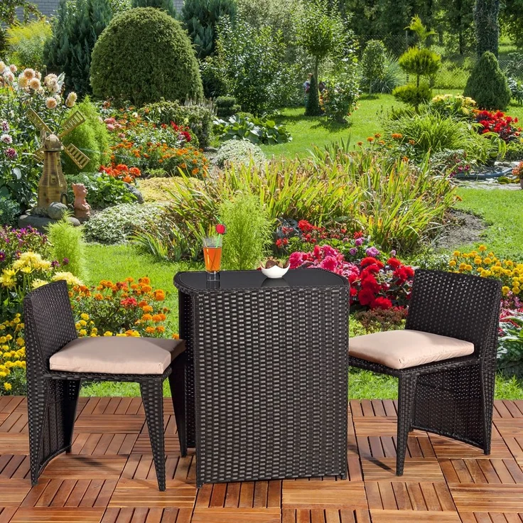 3tlg. Polyrattan Gartenset Sitzgruppe Gartenmöbel Sitzgarnitur Balkon schwarz – Bild 2