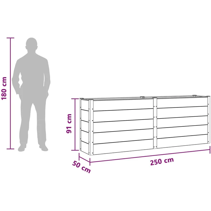 vidaXL Hochbeet Schwarz 250 x 50 x 91 cm WPC und Aluminium 42038989 – Bild 7