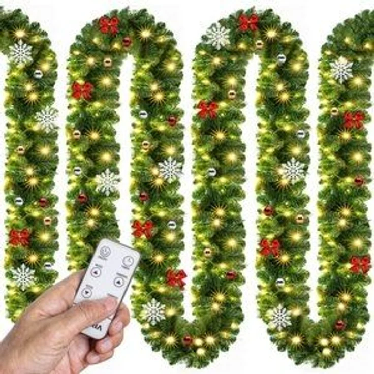 Kunstgirlande, Casaria, Höhe 28 cm, Weihnachtsgirlande geschmückt mit Fernbedienung 5m 80 LED Warmweiß – Bild 6