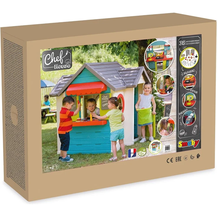 Smoby 810403 'Chef Haus' Spielhaus, ab 2 Jahren, 124,5 x 132 x 135,7 cm, mit Ausgabe Theke & viel Zubehör – Bild 2