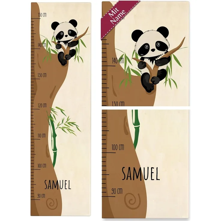 Panda Messlatte für Kinder mit Namen Niedlicher Pandabär - 90-150 cm - Holz