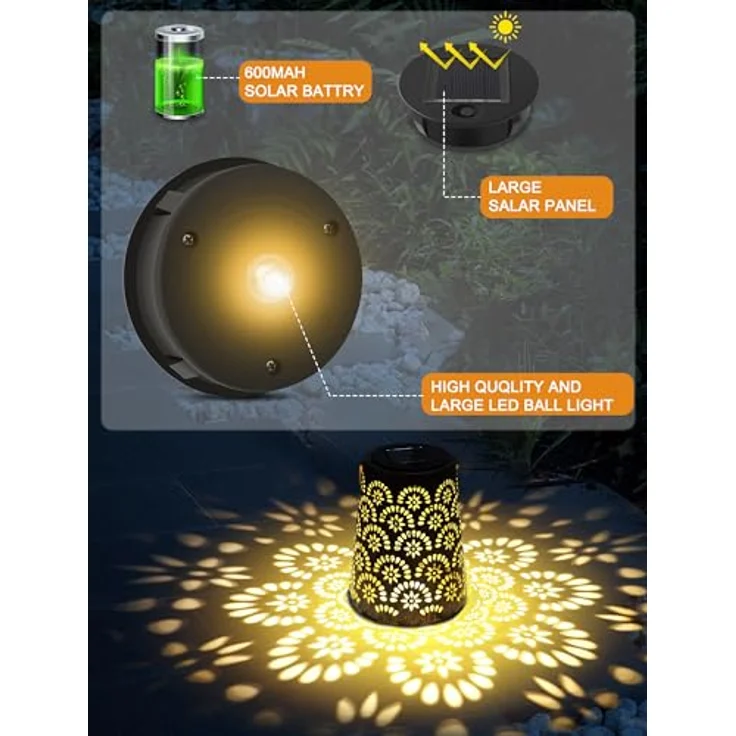 OUILA Solarlampen für Außen, Wetterfeste Metall Gartenleuchte mit IP65 Schutz, Dekorative Hängend Solarbeleuchtung für Balkon, Terrasse, Hof, Baum & Camping – Bild 4