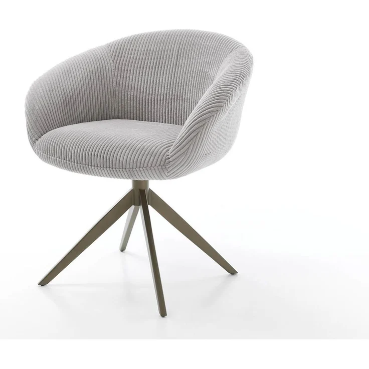Drehstuhl Vinka-Flex mit Armlehnen Cord Silbergrau Kreuzgestell breit Effektfinish Titan 360° drehbar Taschenfederkern – Bild 1