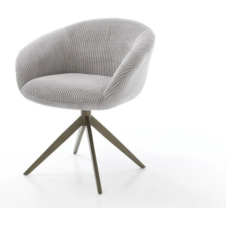 Drehstuhl Vinka-Flex mit Armlehnen Cord Silbergrau Kreuzgestell breit Effektfinish Titan 360° drehbar Taschenfederkern