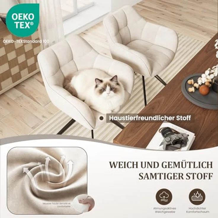 COLAMY Drehstühle für Esszimmer, 6er Set, Drehbare Polsterstühle mit Armlehnen und Rückenlehne, Bequeme Küchenstühle für Wohnzimmer & Essbereich, Beige – Bild 3