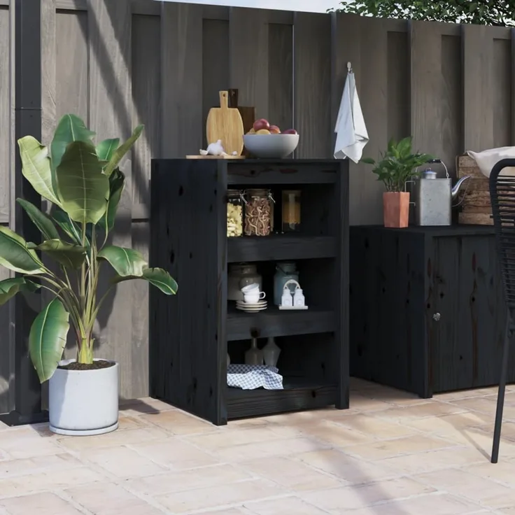 vidaXL Outdoor-Küchenschrank MEPPEL Schwarz 55x55x92 cm Massivholz Kiefer 832343