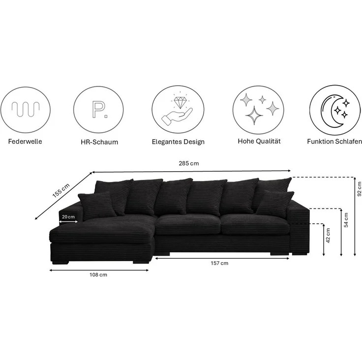 Kaiser Möbel Ecksofa Sofa L-form, Couch L-form Gabon stoff Zoom Ottomane – Bild 3