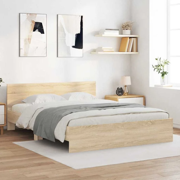 vidaXL Bettgestell mit Kopfteil Sonoma 152 x 203 cm Holzwerkstoff 3402861 – Bild 1