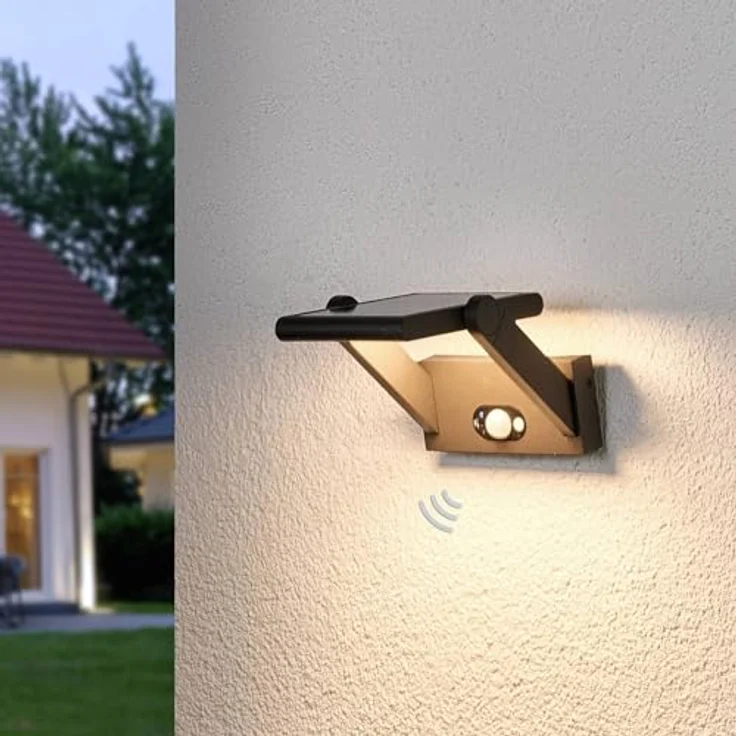 Lampenwelt Lucande LED Solarleuchte Valerian, spritzwassergeschützt mit Bewegungsmelder, schwarz, Aluminium, 1-flammig, für Außenbereich und Garten – Bild 2