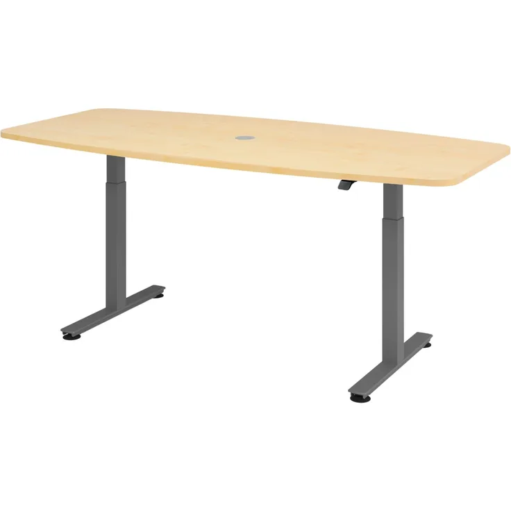 bümö elektrisch höhenverstellbarer Konferenztisch in Ahorn 220x103 cm, Gestell: Graphit - Besprechungstisch rund-oval, großer elektrischer Meeting Tisch für Konferenz & Besprechungsraum, XMST22-3-G