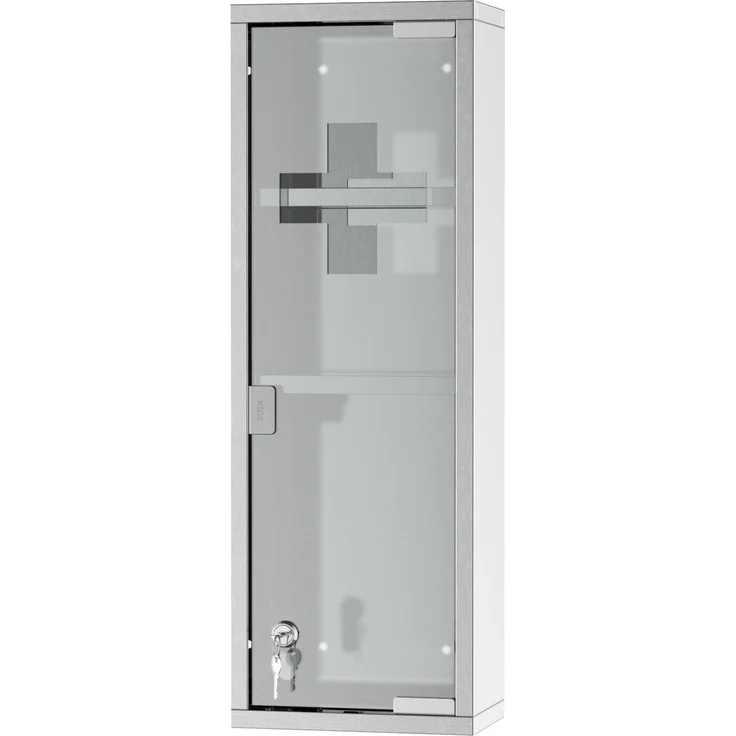 Medikamentenschrank 20 x 12 x 58 cm aus Edelstahl mit Mattglastür und Schloss – Bild 2