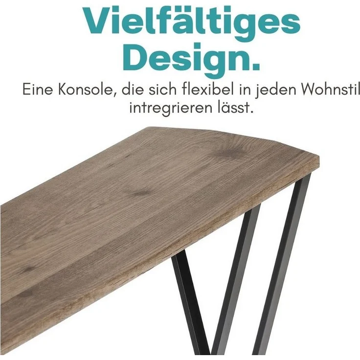 Wohnando Couchtisch Konsolentisch Metall "Eros", braunes Piniendekor, 100x30x75, schwarze Metallbeine, Ablagetisch Flur, Wohnzimmer Sideboard – Bild 3