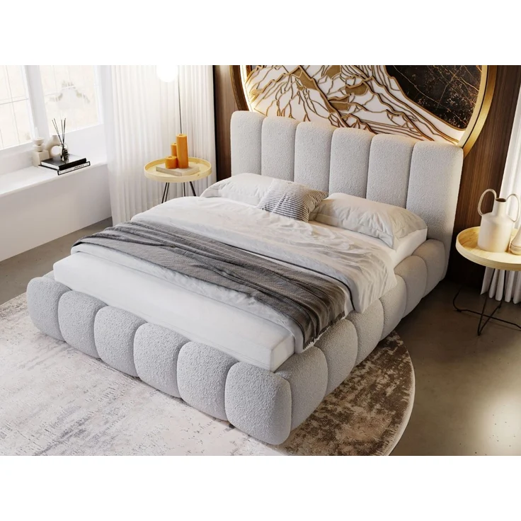 GRAINGOLD Cloud Bett 160x200, Polsterbett mit Bettkasten, Bouclé-Stoff, mit Kopfteil, Hellgrau – Bild 4
