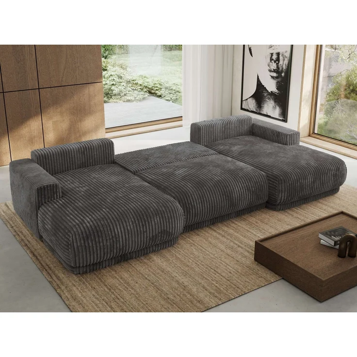 XXL Wohnlandschaft RINA U-Form 360 cm breit, Sofa mit Schlaffunktion & DL-Mechanismus, Wellenfederung, modern freistehend - Grau Cord – Bild 4