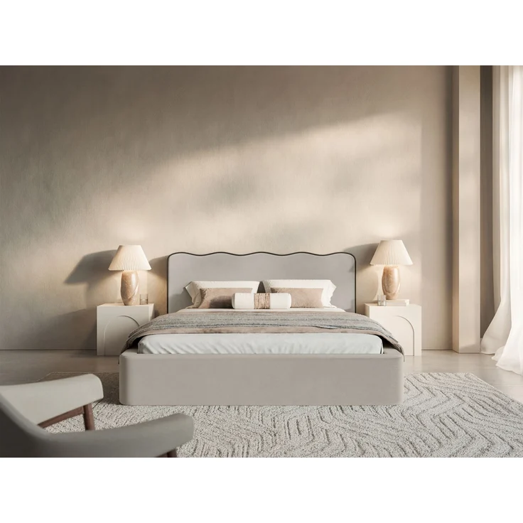 Selsey 'Duney' Polsterbett mit Bettkasten, Velours, beige, 180x200 – Bild 2