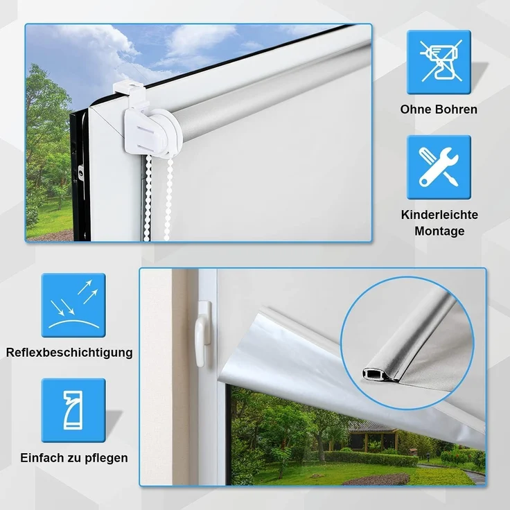 Verdunklungsrollo ohne Bohren Rollos für Fenster und Tür 110x160 cm Weiß Thermo Rollo Klemmfix Verdunkelungsrollo Seitenzugrollo Fensterrollo Lichtblick Sicht-und Sonnenschutz Wand-und Deckenmontag – Bild 5