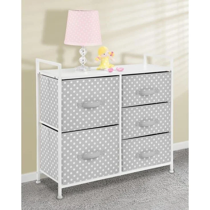 Kommode Kinderzimmer 5 Schubladen Stoff Metallgestell grau/weiß 82cm mDesign – Bild 3