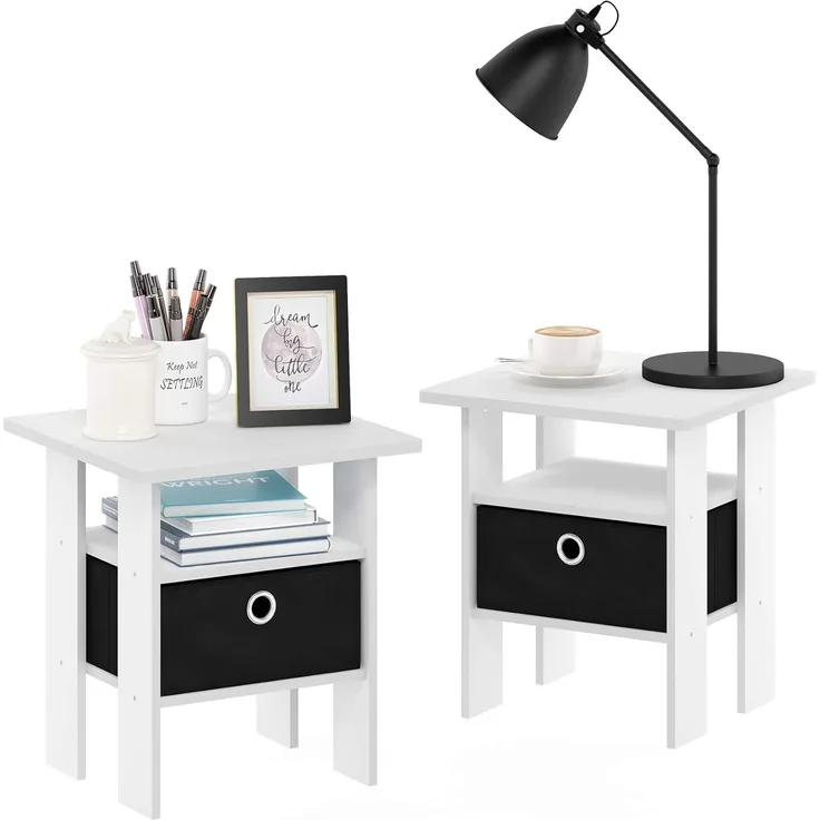 Furinno Andrey, Nachttisch, Beistelltisch, Holz, Weiß/Schwarz, 39. 4(W) x 44. 5(H) x 39. 4(D) cm