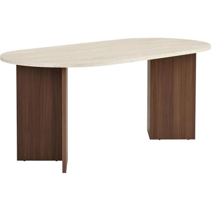 Modern Dining Table, 180 x 90 x 75 cm, Travertine & Walnut Colors | 100% Melamine Coated Particle Board, 25 mm Thickness | Stylish & Durable Design, Perfect for Contemporary Dining Spaces – Bild 6