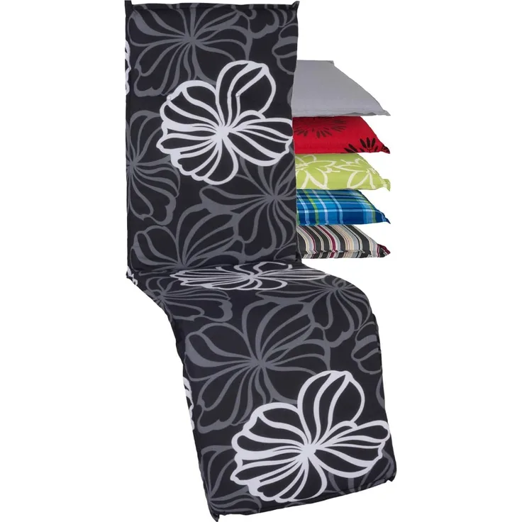 Beo Relaxsessel Auflage UV-beständig Barcelona | Made in EU nach Öko-Tex Standard | Waschbare Relaxstuhl Auflage mit Gummi-Halteband | Atmungsaktive Liegestuhl Auflage mit grauen Blüten