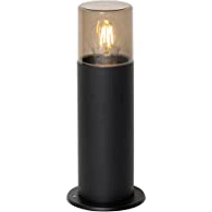 Qazqa Odense, Moderne Pollerleuchte für den Garten, schwarz mit Rauchglas, max. 15W, IP44, dimmbar, E27 Fassung, 30cm – Bild 1