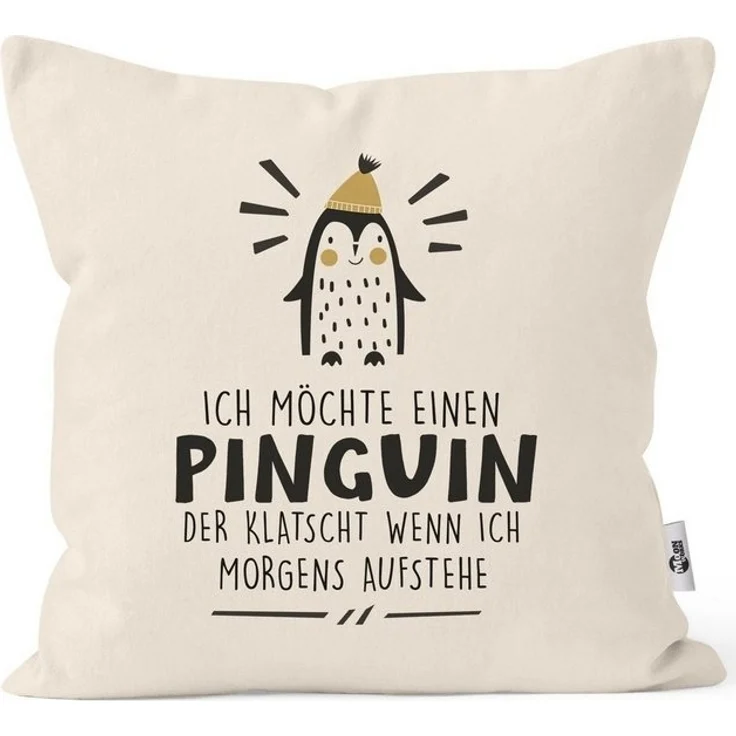 MoonWorks Dekokissen Kissen-Bezug mit Spruch lustig Ich möchte einen Pinguin Kissen-Hülle Deko-Kissen Baumwolle MoonWorks® – Bild 4