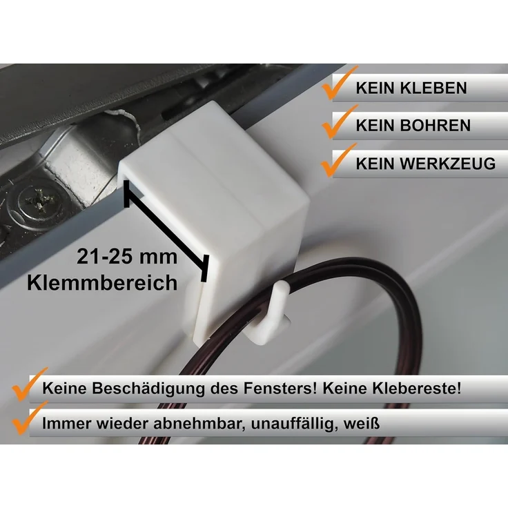 dekondo Fensterhaken Dekohaken Dekoklipp Fensterklipp Gardinenhaken Türhaken, für Gardinenstangen/Vitragestangen oder Fensterdekorationen, (10-St), Klemmbereich 15-25 mm (wählen Sie die richtige Größe für Ihr Fenster) – Bild 3