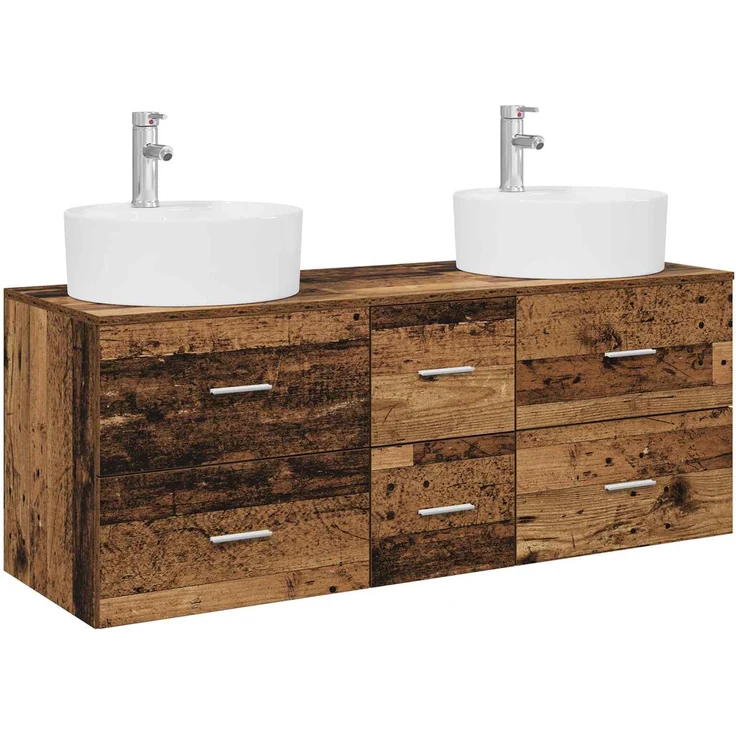 vidaXL Badezimmerschrank-Set 3 stk. Altholz 129 x 44,5 x 82 cm 3405889 – Bild 2