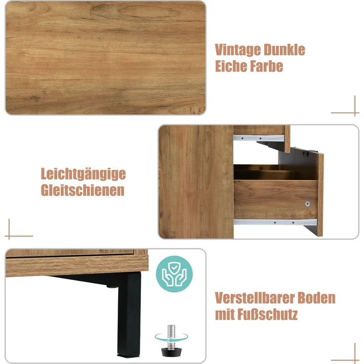 Kommode mit 6 Schubladen, Spanplatte & Metallgestell, 120x40x76 cm, Dunkle Eiche – Bild 7