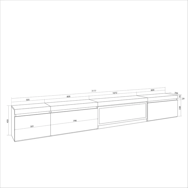 Skraut Home | TV-Schrank, Lowboard | für Wohnzimmer und Esszimmer | 317 x 45 x 35 cm | Elektrokamin XXL | Moderner Stil | Eiche – Bild 3