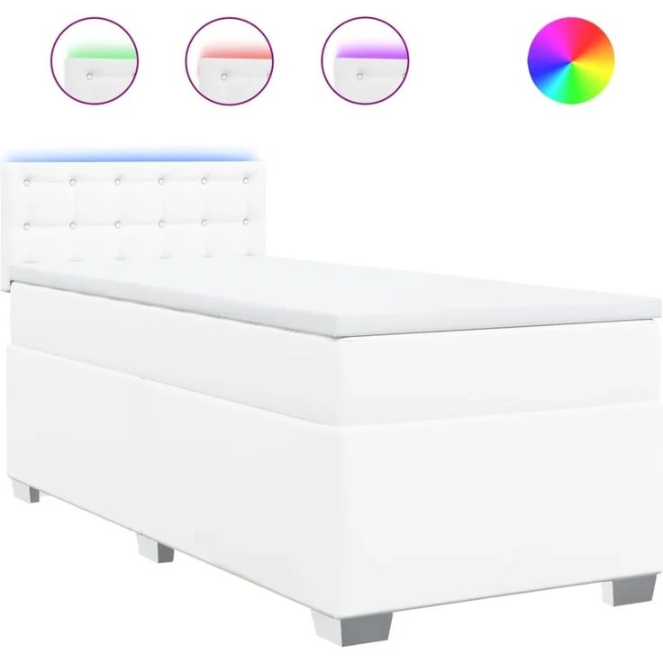 vidaXL Boxspringbett mit Matratze Weiß 90x200 cm Kunstleder 3288405 – Bild 2