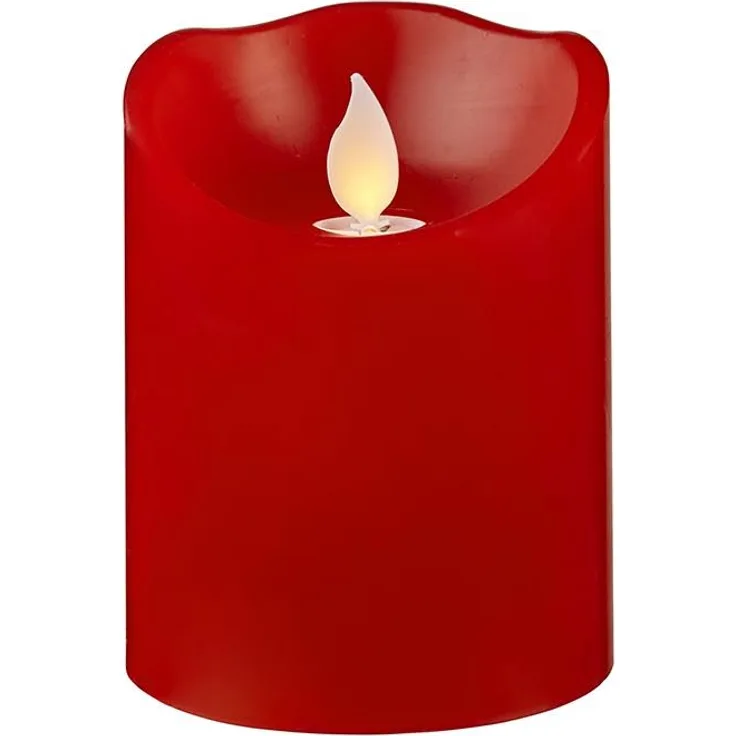 LED Stumpenkerze ,M-Twinkle' aus Echtwachs, Batterie und Timer, rot, 10cm
