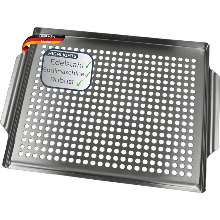 Grillschale Edelstahl für Gasgrill & Holzkohlegrill - 30x40cm | Grillplatte mit Löcher für Grillgemüse Grillzubehör Spülmaschinengeeignet – Bild 1