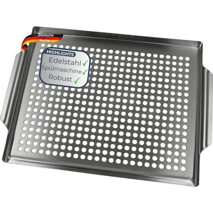 Grillschale Edelstahl für Gasgrill & Holzkohlegrill - 30x40cm | Grillplatte mit Löcher für Grillgemüse Grillzubehör Spülmaschinengeeignet