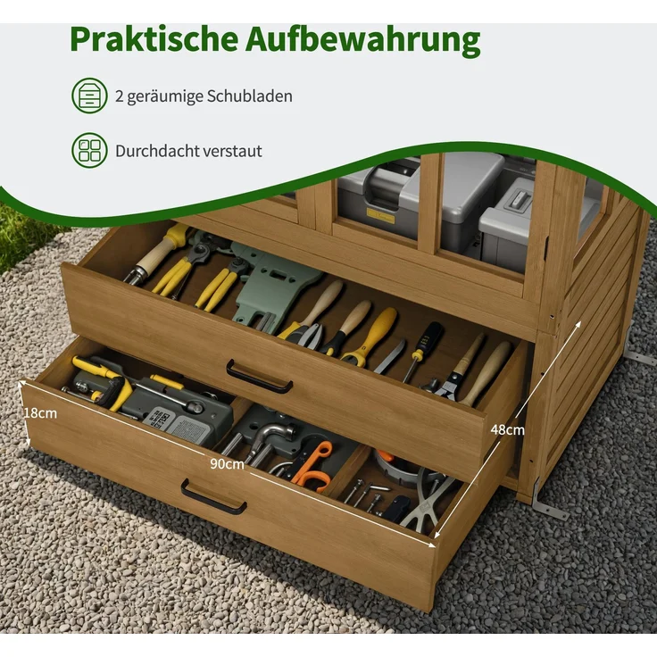 M MCombo Gartenschrank Gartenhaus Holz Wetterfest, Geräteschrank Gerätehaus Outdoor, für Außenbereich Balkon Terrasse, Gartenhütte mit 2 Bewegliche Regale, 58×107×180 cm, 1155 (Natur) – Bild 5