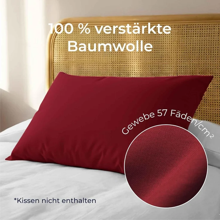 Kissenbezug 50x70 Renforcé Baumwolle (2er-Set) - Burgunderrot - Dicht gewebt mit 57 Fäden/cm² - Kissenbezug 70x50 cm - Oeko Tex Zertifiziert - Dreamzie – Bild 3