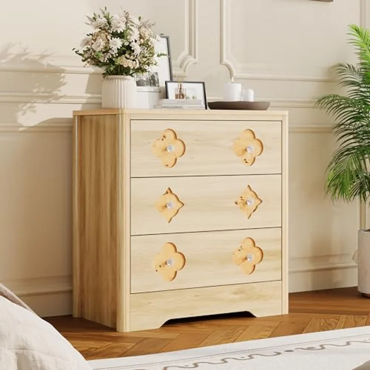 GarveeHome Kommode Mit 3 Schubladen, Nachttisch Mit Durchbrochenem Muster Und Kristallknauf, Dekorativer Beistelltisch Mit 220 kg Tragkraft, Für Wohnzimmer Und Schlafzimmer, 80 x 40 x 77 cm – Bild 1