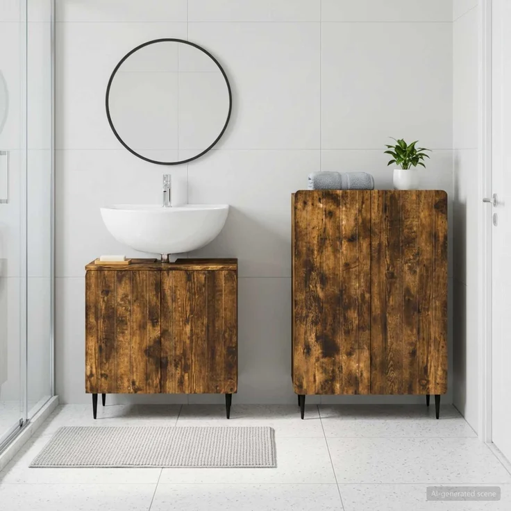 vidaXL 2-teiliges Badezimmer Schrank Set ZWOLLE Raucheiche 3417599 – Bild 1
