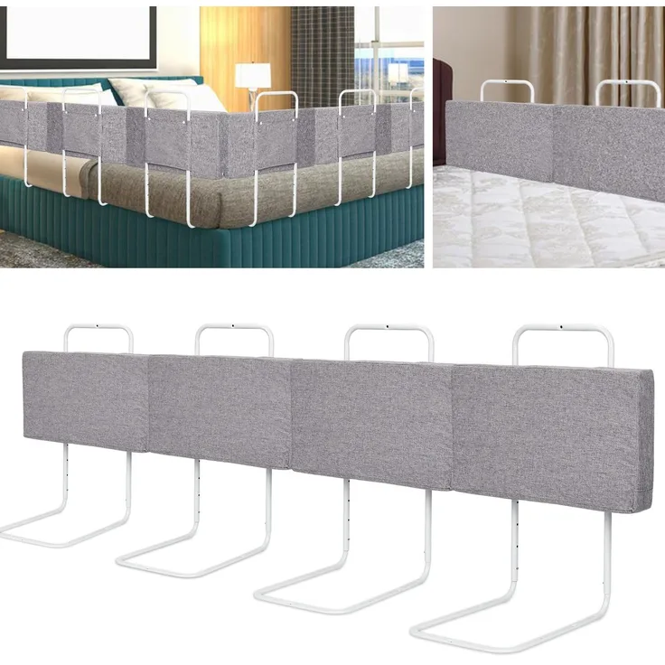 Eikuavons 4x Bettgitter 50cm Leinenfarbe, Bettschutzgitter Set, 5-Loch höhenverstellbar, Rausfallschutz Kinderbettgitter für Babybett & Familienbett, Perlbaumwolle, Leinenfarbe