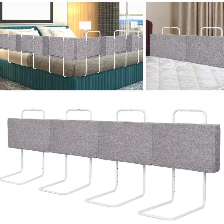 Eikuavons 4x Bettgitter 50cm Leinenfarbe, Bettschutzgitter Set, 5-Loch höhenverstellbar, Rausfallschutz Kinderbettgitter für Babybett & Familienbett, Perlbaumwolle, Leinenfarbe – Bild 1